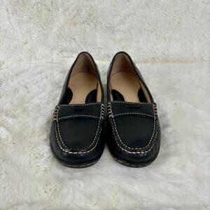 Lands' End Penny Loafers Black Leather Slip On Flats Women's Size 8